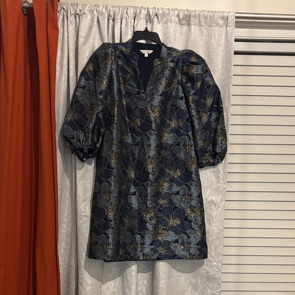 crown & ivy Navy Dress with Gold Accent